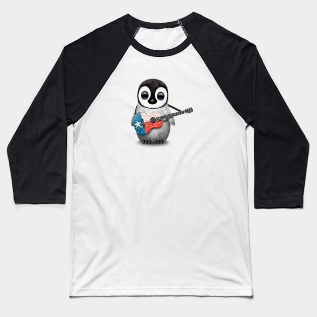 Baby Penguin Playing Texas Flag Guitar Baseball T-Shirt by jeffbartels